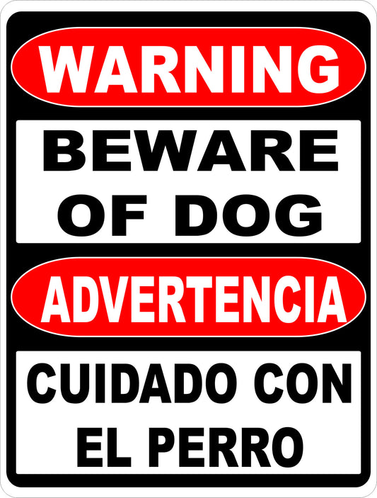 Bilingual Warning Beware of Dog Sign